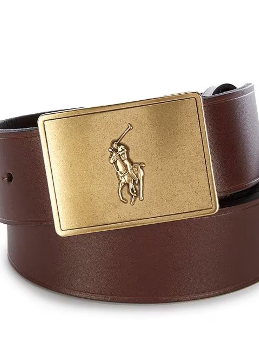 Men’s Ralph Lauren Big Pony Leather Belt Chestnut Leather Belt with Gold Logo
